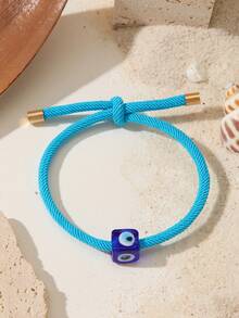 1 pièce Bracelet en corde tressée réglable avec cube œil maléfique pour femmes, bracelets de protection porte-bonheur colorés, bijoux bohèmes d'été de plage, cadeau de fête - Multicolore - Voir 7