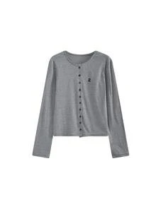 Women's Striped Casual Versatile Daily Outing Long Sleeve Cardigan Fall - Grey - View 6