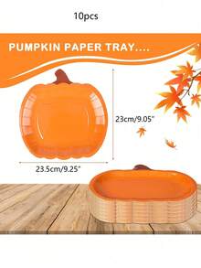 10pcs Disposable Paper Plate, Cute Pumpkin Design Dinner Plate For Halloween Thanksgiving Christmas Party Disposable Tableware, Trick Or Treating - View 7
