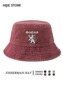 1pc Unisex Scottish Pattern Print Bucket Hat, Summer Sun Protection Sunshade Hat, Washed Print Streetwear - A - View 5