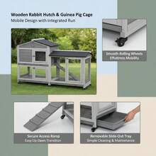 PawHut Small Animal Hutch With Wheels, Dwarf Rabbit Hutch, Outdoor Run, Asphalt Roof, Small Animal House, Dwarf Rabbit Run, Two-Story, Fir Wood, Steel, Grey, 157.4 X 53 X 99.5 Cm-XY683466 - D51-314LG - View 5