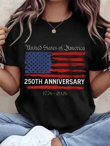 Unisex-T-Shirt (220 g) mit US-Flagge zum 250. Jahrestag, lässiges Oberteil für Damen und Herren - Schwarz - Übersicht 1