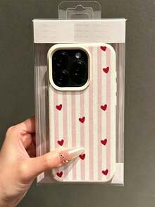 粉色與白色條紋心形圖案手機殼，適用於 Apple 17/17Pro/17 PROMAX/16/15/14/13P/12/11/X/XR/XSMAX，防震保護套，時尚 - 米色 - 查看 4