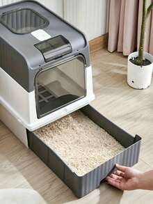Oversized Pull-Out Square Litter Box, Dimensions 50*35*37 Cm, Double-Door Design, Closed/Semi-Closed Style, Detachable, Odor-Proof And Easy To Clean, Comes With A Matching Litter Scoop. - one-size - View 5