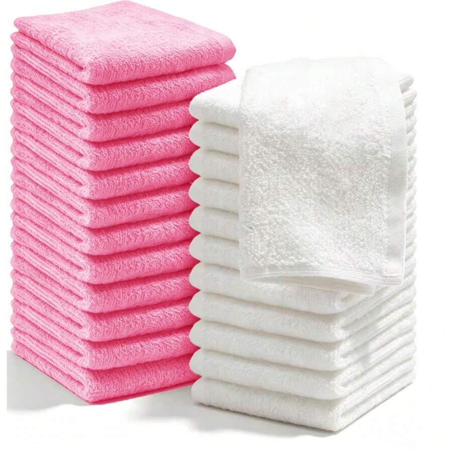 Wash Cloths 6/12/24 Pack, Super Soft And Skin Friendly Face Towel For Sensitive Skin, 10x10/12x28 Inch Small Large Face Washcloths, Reusable Washable Makeup Remover Cloths, Easy To Rinse Muiticolor Facial Cleansing Cloths - Pink+White - View 1