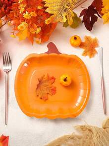 10pcs Disposable Paper Plate, Cute Pumpkin Design Dinner Plate For Halloween Thanksgiving Christmas Party Disposable Tableware, Trick Or Treating - View 6