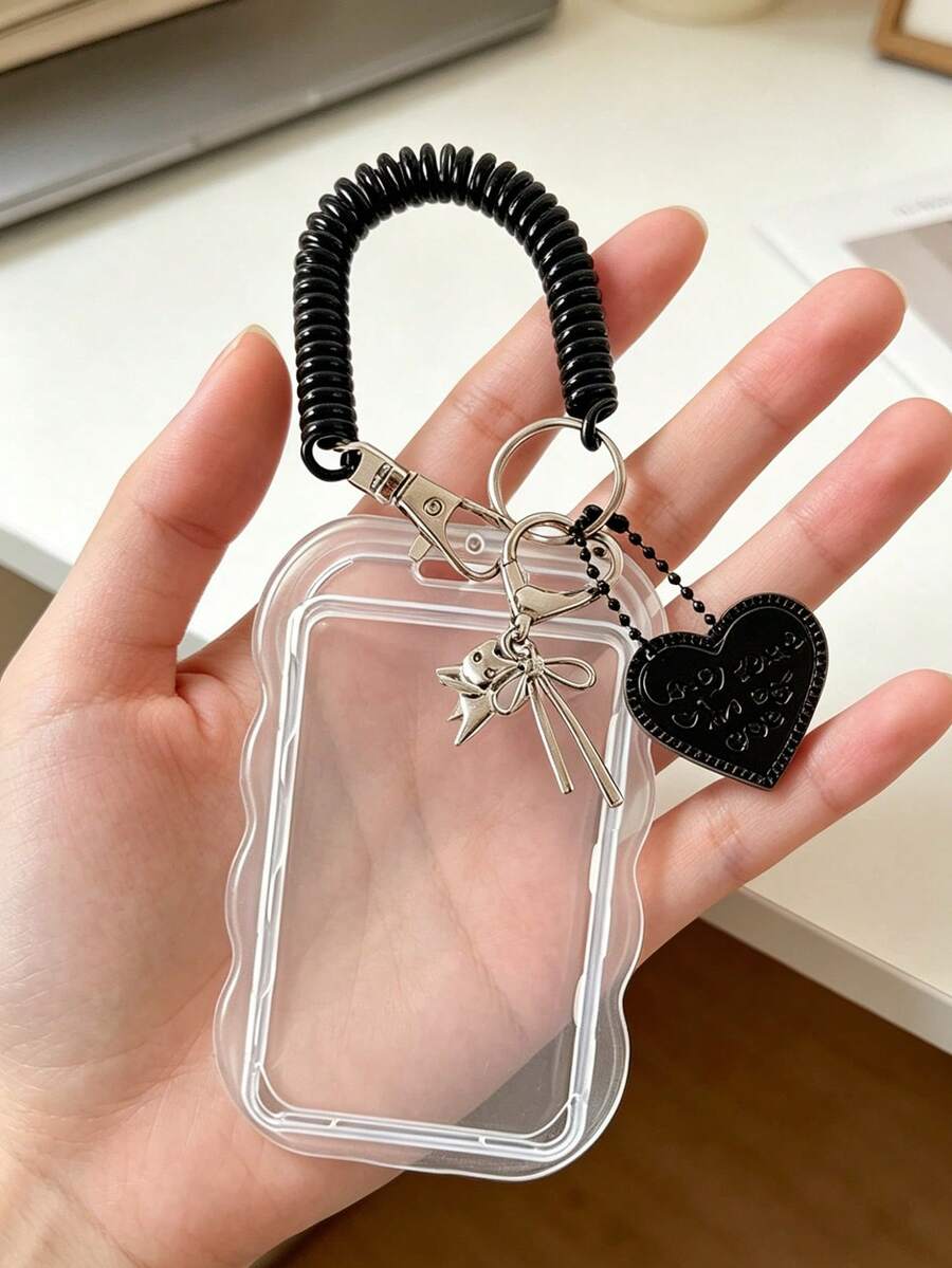 Bow Transparent Acrylic Hard Card Holder, INS Style Fashion Retractable Heart-Shaped Card Holder, Minimalist Bow Cat Design, Transparent ID Card Wallet, Stores Bus Card, Bank Card, ID Card, Metro Card. No RFID Function, With Detachable Wipeable Sliding Cover, Key Ring And Detachable Lanyard/Pendant - Heavy Duty Transparent Card Holder, With ID Window And Card Slot, Transparent Student ID And Access Card Holder, With Sliding Cover, Adjustable For Office Workers And Students, Perfect Gift - Multicolor - View 1