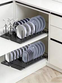 1pc/2pcs Multi-Function Drawer Organizer, Adjustable Divider Tray, Suitable For Kitchen Plates, Bowls, Non-Slip Utensil Storage Rack, Portable Compartment Storage Box - View 10