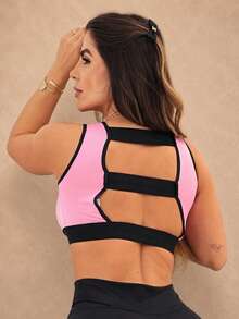 Women's Cropped Sports Fitness Top In Dry Fit Without Pads - Rosa claro - Ver 2