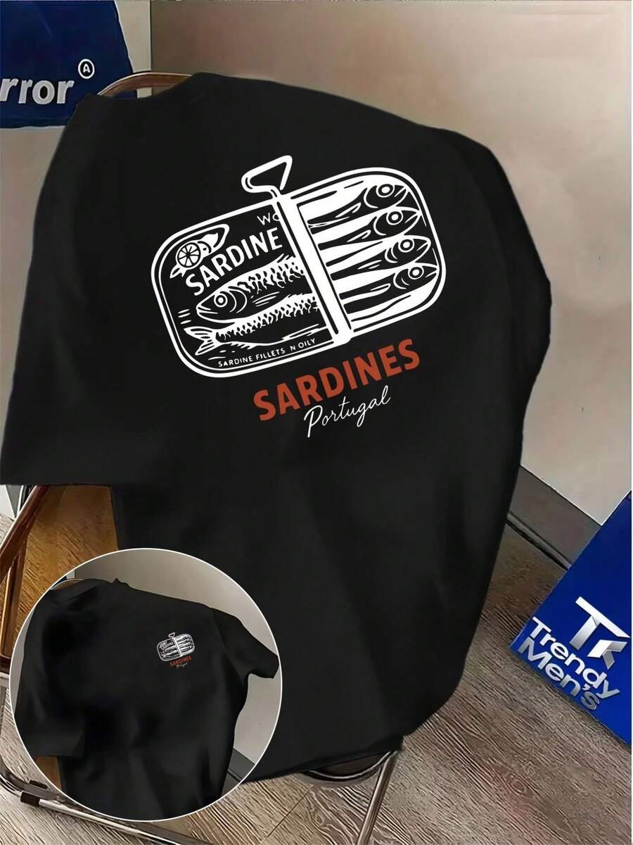 Christmas Short-Sleeved T-Shirt With Round Neck And Sardine Print. Hot Item - 黑色 - 查看 1