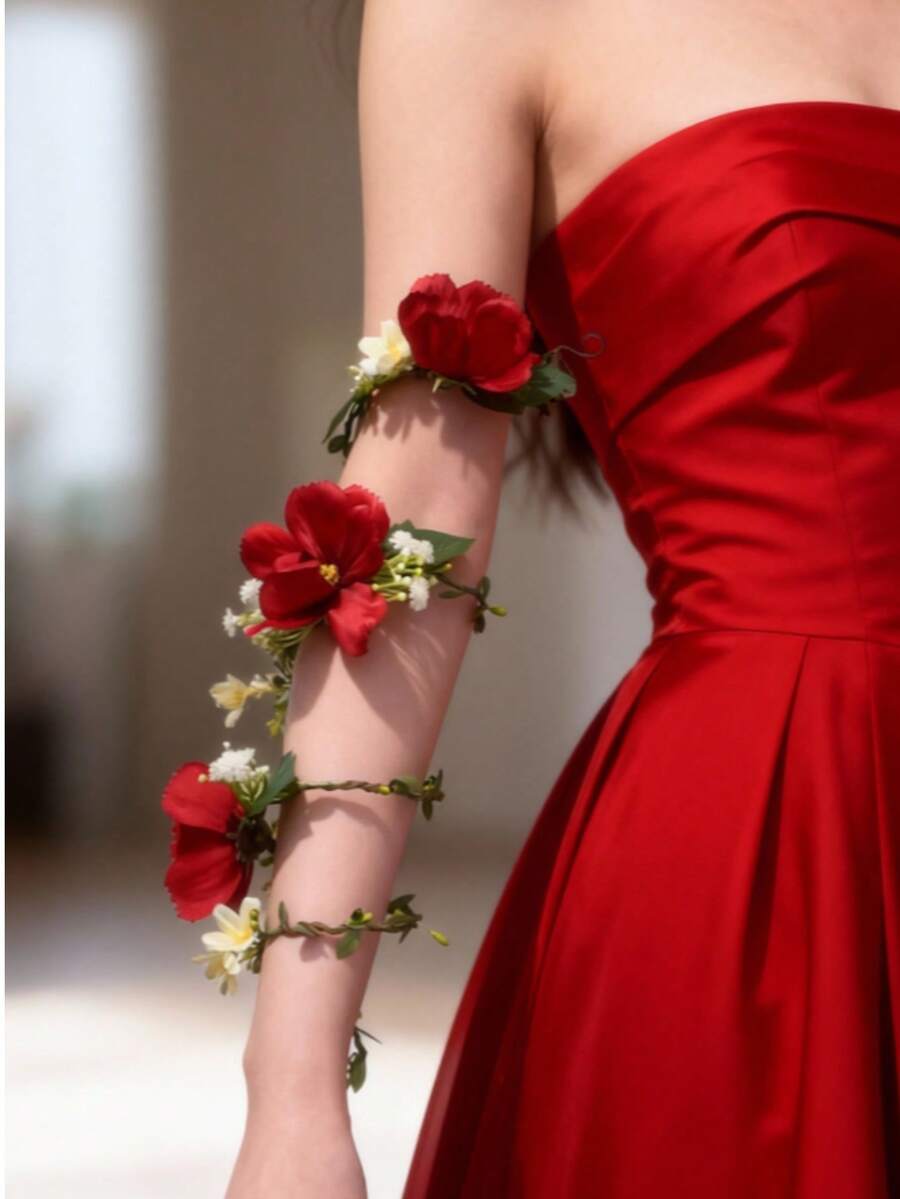 1pc Romantic Flower Arm Wrap Bracelet Floral Vine Arm Garland Wedding Bridal Photo Shoot Body Flower Accessories - Multicolor - View 1