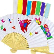 Ventaglio pieghevole in bambù bianco multicolore, ventaglio di carta dipinto a mano fai-da-te per bambini, ventaglio pieghevole calligrafico fatto a mano, decorazione per matrimoni e feste, ventaglio portatile da mano, superficie bianca del ventaglio per graffiti, pittura, creazione calligrafica, ventaglio di stile antico - Ventilatore pieghevole - Visualizzare 2