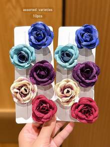 10 piezas de pinzas para el cabello con decoración de flores dulces y coloridas - Multicolor - Ver 6