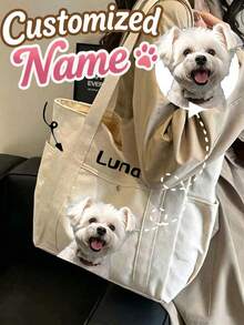 Personalized Pet Photo And Name Tote Bag, Large Capacity Shoulder Bag, Suitable For Work, Travel And School. Portable, Multi-Functional, Universal, Lightweight And Practical. Suitable For Anniversary, Holiday/Vacation And Other Occasions. Versatile, Cute, Simple And Interesting. Perfect Birthday, Anniversary And Valentine's Day Gift For Pet Lovers. - Multicolor - View 4