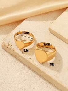 2pcs/Set 18K Gold Plated Stainless Steel Polished Water Drop Rings, Minimalist Shiny Gold Wide Band Rings, Niche Luxury Commuter Stackable Jewelry For Women, Daily Wear Gift Set, Available In Multiple Sizes, Parent-Child Matching - Yellow Gold - View 4