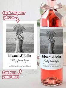1-8pcs Customized Wine Bottle Stickers, Personalized Photo Labels, Customized Name Stickers, Wedding Labels, Waterproof Champagne Bottle Stickers, Suitable For Bridal Shower, Engagement Party - Multicolor - View 5