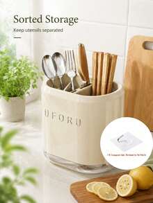 Multifunctional Cutlery Organizer And Holder For Knives, Forks, Spoons, And Chopsticks, Equipped With A Transparent Drip Tray; Features A Durable Beige Design That Neatly Stores Various Utensils, Suitable For Kitchen Countertops Or Dining - View 6