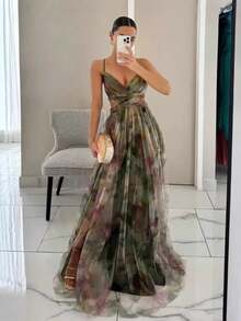 Women Plus Prom Dresses - Army Green - View 2