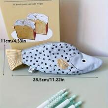 1 pieza Estuche para lápices con diseño de tiburón, bolsa para lápices con cremallera en forma de boca de tiburón, lápiz de tiburón lindo, bolsa de papelería creativa de lona con diseño de animal, bolsa de almacenamiento de suministros de oficina - Multicolor - Ver 7