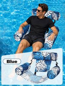 Tropical Leaf Print Inflatable Pool Hammock Chair, Mesh Floating Water Lounge With Headrest, Comfortable Adult Pool Float, Suitable For Summer Beach And Lake - A - View 10