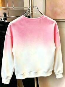 Tween Girl Heart Pattern Print Crew Neck Long Sleeve Sweatshirt - Pink - View 2