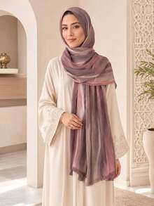 Women's Handmade Tie-Dye Contrast Gradient Hijab Scarf, Soft Lightweight Breathable Large Headscarf Shawl, Suitable For Muslim Women, Vintage Bohemian Style - Lotus Root Pink #22 - View 3