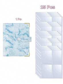 1Set (1Pc Marble Shell+25Pcs Four Grid Inner Pages) Photo Card Binder 6 Ring A5 Notebook Photocard Loose Leaf Photo Album Storage Book Card Collection Album Used For Organizing Transaction Cards,Mini Photo Storage Album,Perfect Gift For Friends - Multicolor - View 15