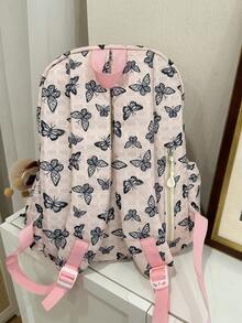 Bolso tote de gran capacidad con cordón y estampado de lazo, monedero desmontable, estilo sobre rojo, regalo para campus y exteriores, sin accesorios - Rosa - Ver 3