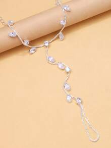 outingfit 1pc Zirconia Linked Finger Bracelet, Fashion Versatile Leaf Design Hand Chain, Personalized Street Style Accessory - Silver - View 5