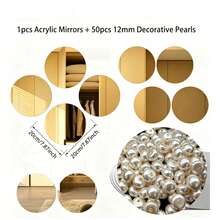 1/2pcs Gold Acrylic Round Mirror Tray With 50/100pcs Faux Pearl DIY Decor Accessories, Suitable For Jewelry Display, Wedding, Birthday Party And Various Decorative Scenes - View 10