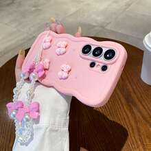 (Recibe una correa de identificación al seguir la tienda y guardar el producto) Funda de teléfono con diseño de macarrón + Cadena de mariposa + Correa de muñeca, compatible con iPhone 17 Pro Max/16 Pro Max/15 Pro Max/14 Pro Max/13 Pro Max/12 Pro Max/11 Pro Max/XS Max/7/8 Plus, S26/25/24/32/U, Honor - Rosa - Ver 5