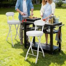 With Back, Tall Foldable Stool Seat Padded Portable Stools Counter Height Foldable Stools Chairs, Collapsible Stool For Adults Kitchen Island Guitar Barstools - White - View 5