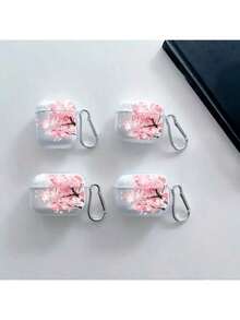 [Split Design]Cherry Blossom/Flower Pattern Soft TPU Protective Case Compatible With Apple 1/2/Pro/3/4 Bluetooth Earphones, Shockproof Shell - Pink - View 2