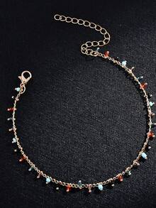 1pc Fashionable Colorful Seed Bead[Random Color]Tassel Pendant Anklet, Suitable For Daily Wear, Beach, Outings, Holiday Birthday Gift For Friends - Yellow Gold - View 4