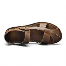 Summer New Roman Casual Men's Shoes Sandals Hand-Sewn Hook And Loop Flat Shoes Headband Shoes - Brown - View 5