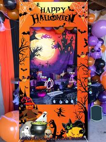 1pc Happy Halloween Photo Backdrop, Ghost Pumpkin Ghost Bat Pattern Banner, Halloween Party Supplies, Halloween Hanging Decoration, Scary Halloween Photography Props, Haunted House Decoration, Trick Or Treat Decoration, Halloween Gift, Party Gift, Photography Studio Props, Halloween Home Decor, Room Decoration, Christmas Decoration, 2027 New Year Party Decoration, New Year Gift, Winter Decoration - Halloween Pumpkin - View 9