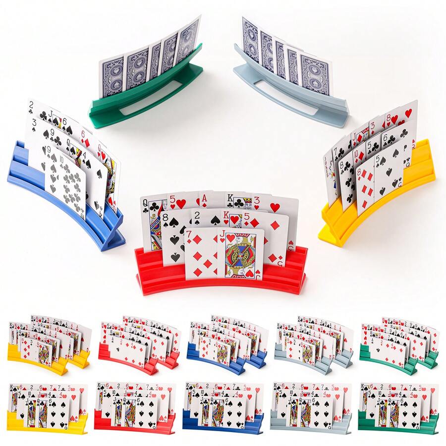 1pc/2pcs/4pcs Poker Card Holder, Curved Design Hands-Free Card Stand, Suitable For Elderly And Arthritis Patients, Stackable Plastic Card Storage Rack, Ideal For Family Game Night Party Card Games - View 1