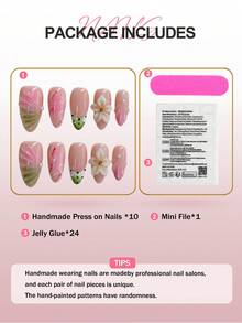 10pcs Handmade Medium Almond Shape Press-On Nails Set, Acrylic Nail Tips With French Floral Design And Y2K Gradient Style (Nude Pink To Matcha Green), Classic Fake Nails For Nail Salon, Daily Wear, Holiday Party And Gift, Women's Nail Accessories - Multicolor - View 5