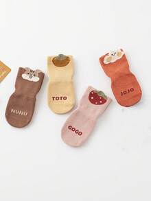4 pares de calcetines antideslizantes para bebé con diseños de patrones de dibujos animados lindos - Multicolor - Ver 4