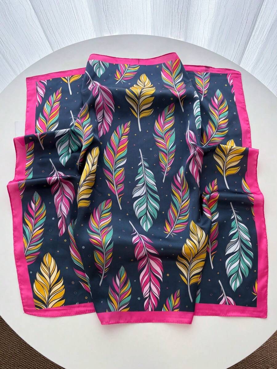 1 buah Syal Bandana Persegi Motif Bunga Kartun Musim Semi/Panas untuk Wanita, Penutup Kepala, Ikat Rambut, Syal Leher Kecil Multifungsi yang Cocok untuk Penggunaan Sehari-hari - Hitam dan merah muda - View 1