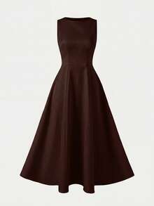 Women's Solid Color Elegant Casual Daily Commute Office Business Sleeveless Dress - Brown - View 5