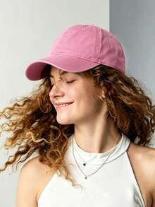 FADZOYLE 女款軟頂韓系Ins風百搭水洗素色棒球帽休閒日系Dad Hat - 粉色 - 查看 5