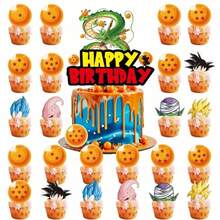 Hasbro Anime Warrior Theme Birthday Cake Decoration Set, Includes Dragon Crystal Ball Cupcake Toppers, Suitable For Cartoon Fighting Character Party Dessert Decoration - Multicolor - View 7