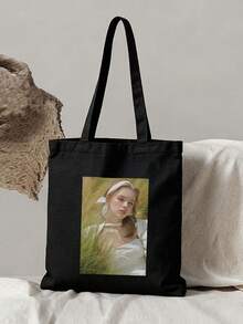 Personalized Women's Shoulder Bag With Customized Photos, Large Capacity Foldable Lightweight Handbag, Versatile Travel Bag, Mother's Day Gift - Black - View 4