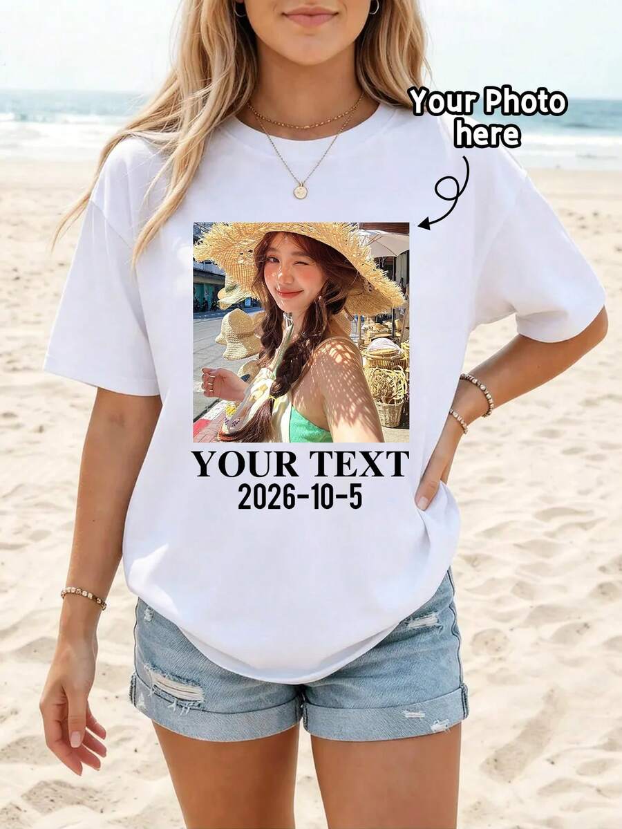 Personalized Text & Image Custom Women's Loose T-Shirt, Upload Your ...