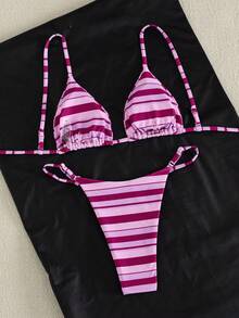 Damen Sexy Bikini, modisch, bunt gestreift, im Boho-Stil, atmungsaktiv, aus hoch elastischem Stoff, für den Sommer - Verschiedenfarbig - Übersicht 5