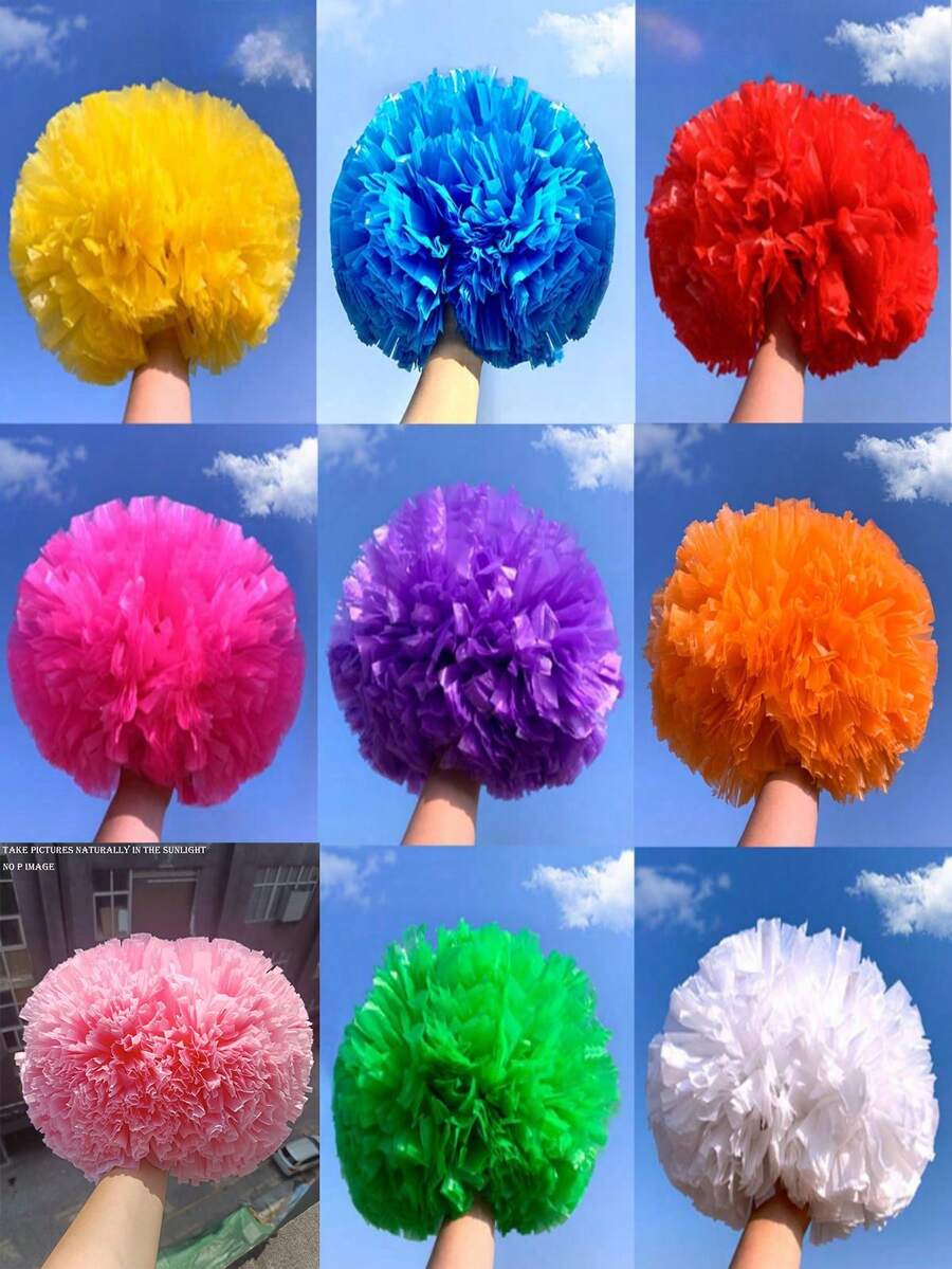 Cheerleading Double-Headed Pom Poms With Baton Handle Encryption Matte Flower Ball Cheer Pomoms For Adults Girls Boys Cheerleader Hand Flower Pom Pom For Dance Gymnastics Competitions Performances Activity Team Spirit Sports Dance Cheer Stuff