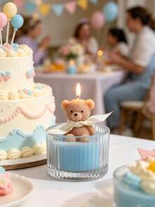 1pc Teddy Bear Candle With Ribbon | Birthday Decoration, Baby Shower Decoration, Gender Reveal Party Decoration, Fragrance Home Decor, Unique Birthday Gift For Girl/Teenagers, Cute Bridal Shower And Holiday Gift (Blue/Pink/White/Purple) - Multicolor - View 8