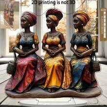2D Flat, 1pc African Women Acrylic Material Desktop Decor, With Base, Vintage 2D Flat Desktop Decor, Suitable For Living Room, Office, Home Decor - A - View 1
