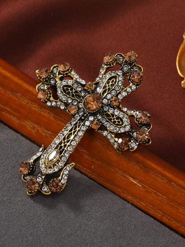 Broche de Cruz Vintage de Alta Gama, Accesorio de Alfiler de Chaqueta de Traje Unisex Creativo y de Moda